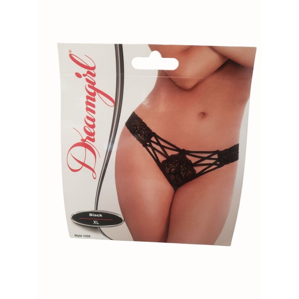 Dreamgirl Lingerie Lace Up Cheeky Panty 1435 Black XL Lace Strappy Knickers NEW